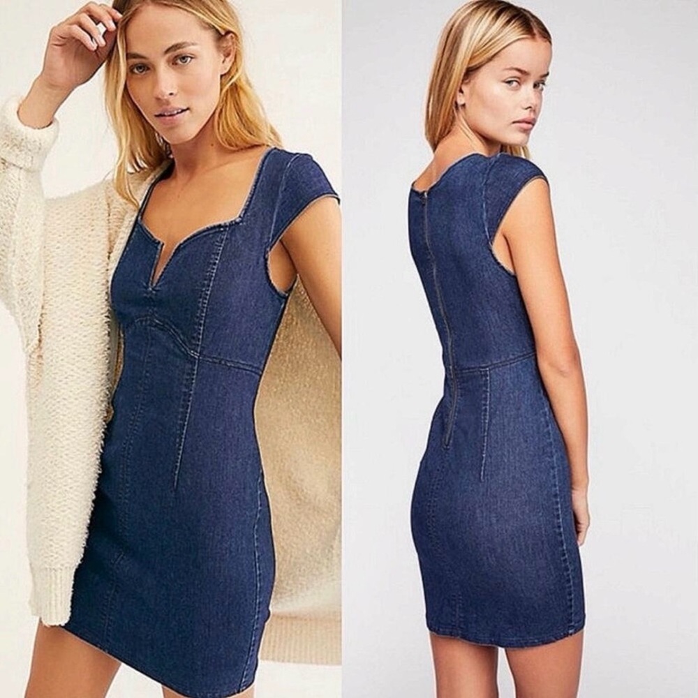 FREE PEOPLE Lia Denim Stretch Mini Dress XS